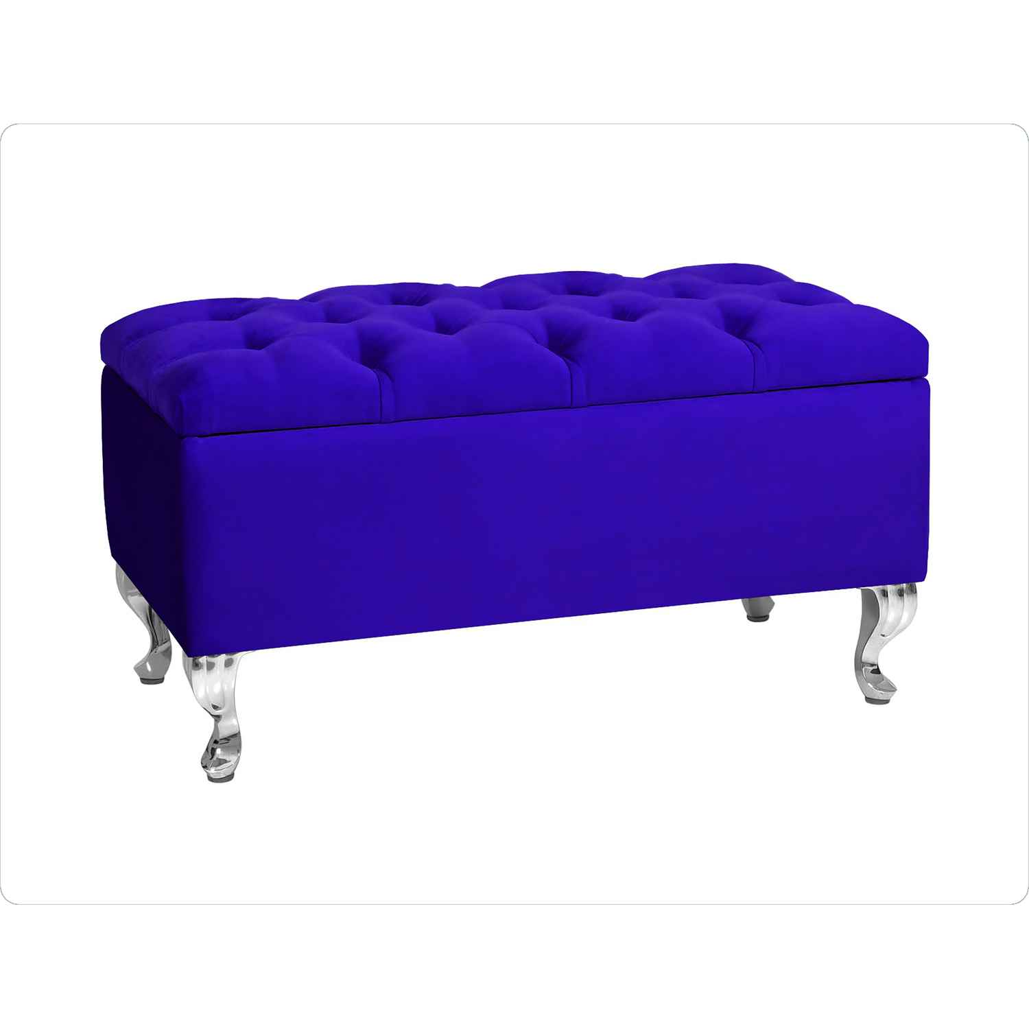 R&M Furnishers 137Cm Chesterfield Ottoman Storage Bench, Teal Tufted Upholstered Velvet Ottoman Footstool - Sapphire Blue Plush Velvet