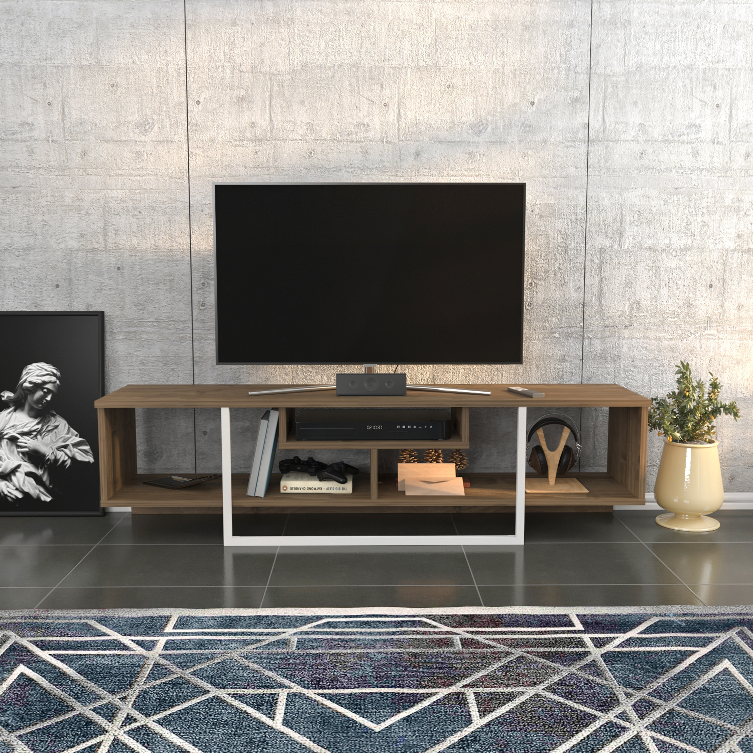 Decorotika Asal Tv Unit - Walnut And White / 150Cm