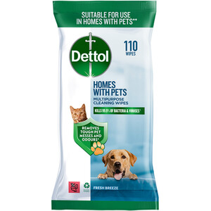 Pack of 110 Dettol Homes with Pets Cleaning Wipes