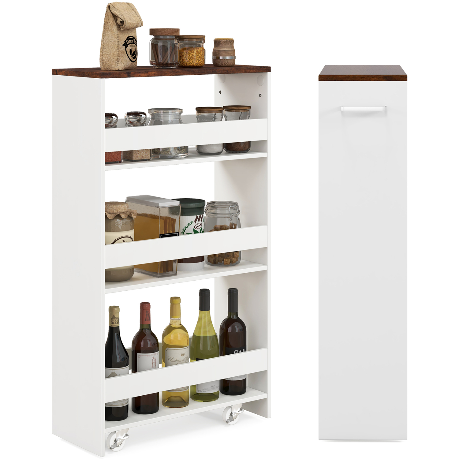 Costway Narrow 4-Tier Wheeled Storage Cart - White