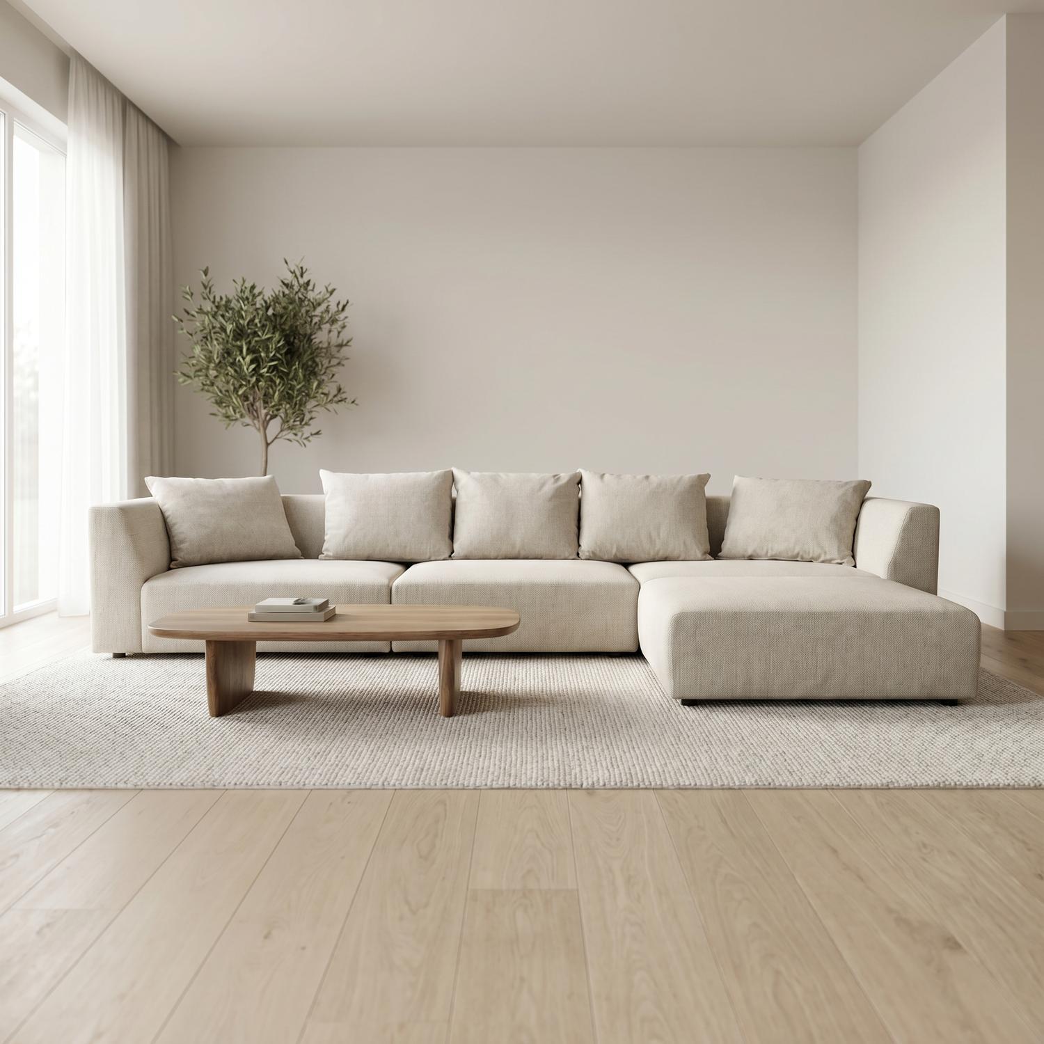 Abakus Direct Tokyo Large Corner Sofa In Warm Beige Basket Weave Fabric With Deep Seat - Soft Sand