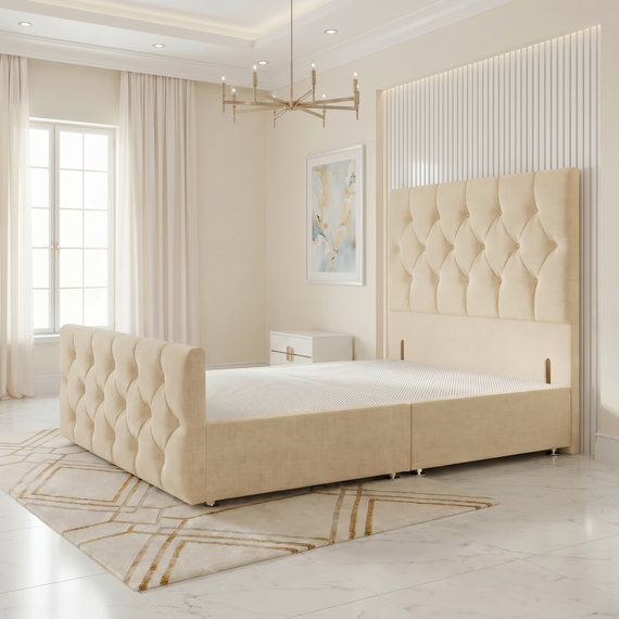 Chesterfield Linen Divan Bed Base with 54