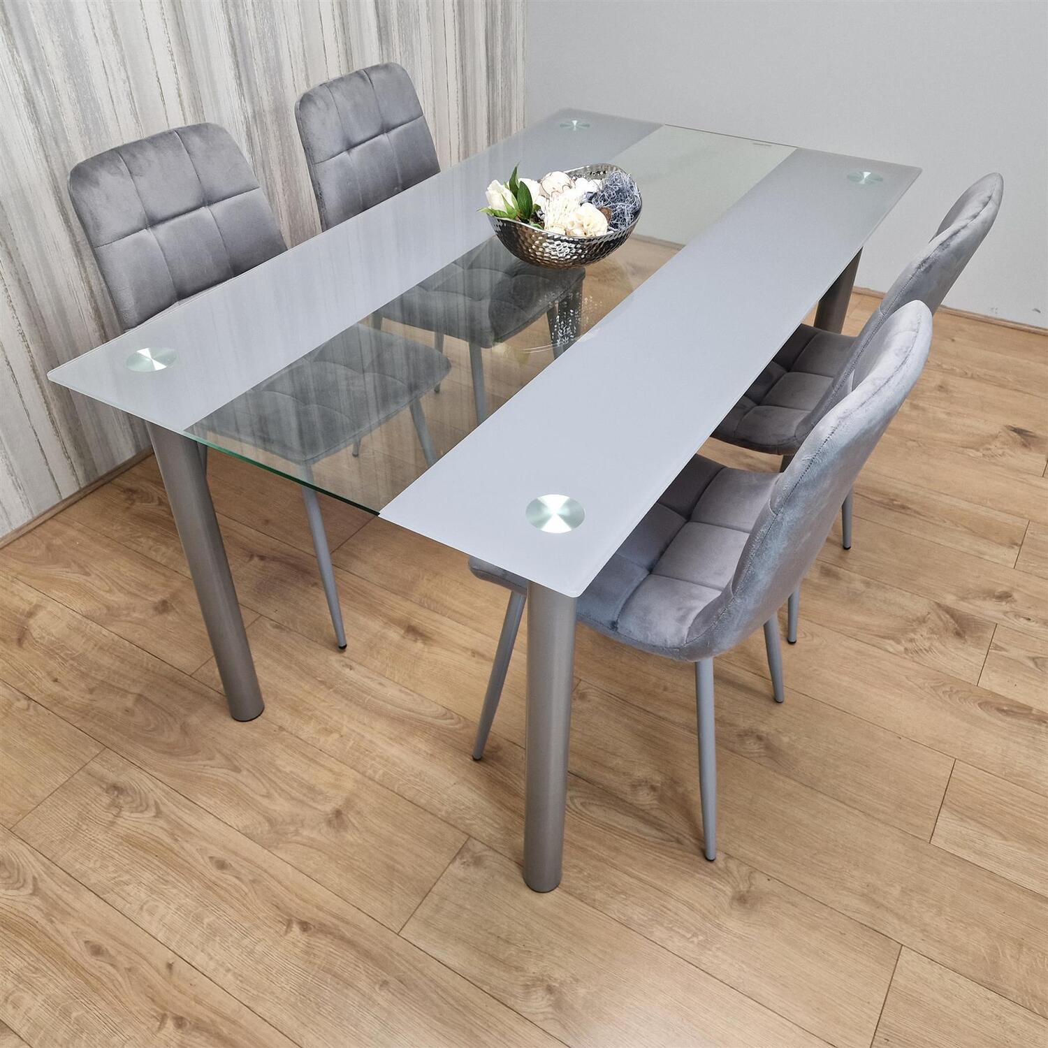 Kosy Koala 4 Seater Dining Set - Glass Top - Grey Velvet Chairs - Image 4