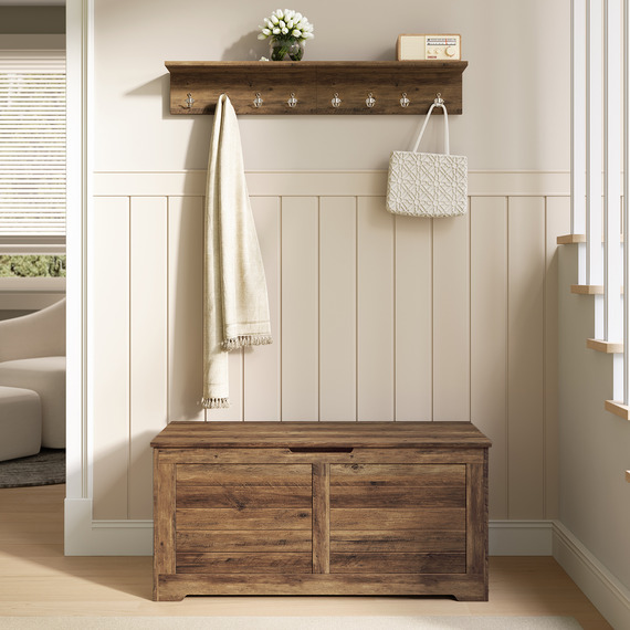 VASAGLE Chest, Bench, Blanket Box with 2 Safety Hinges, Shoe Bench
