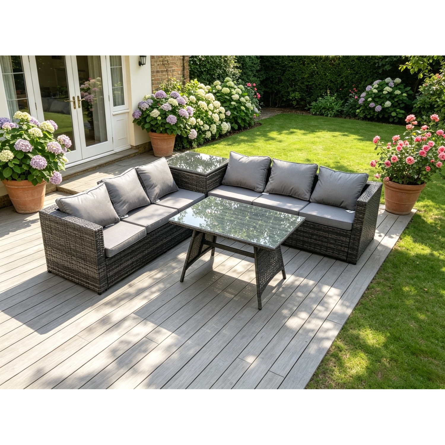 Fimous Unisex Dark Grey Seater Grey Rattan Sofa Dining Set 2 Tables Garden Furniture Outdoor In Size 6 - Image 2
