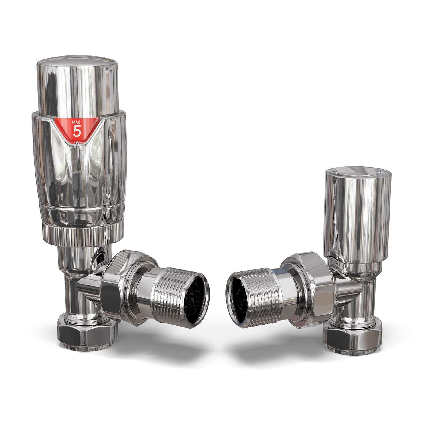 Uk Radiators Talus Flair - Chrome Thermostatic Radiator Valve & Lockshield Straight - Chrome / 74Mm / 122Mm / Trv Valve Head, Lockshield, Pair Of 10Mm Valve Reduce