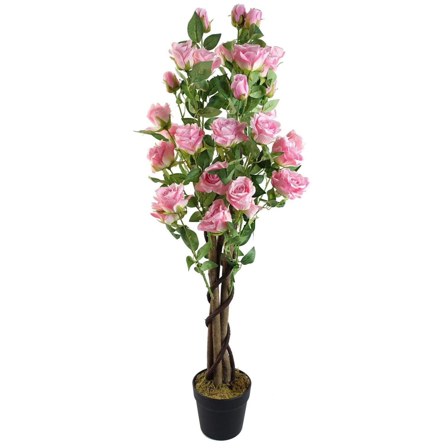 105cm Artificial Rose Tree with Pink Silk Flowers - Pink