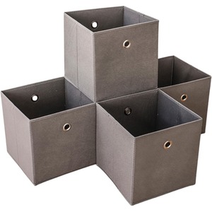 Grey / Canvas Home Source Pack of 4 Cube Canvas Fabric Storage Insert Boxes shot 17033584