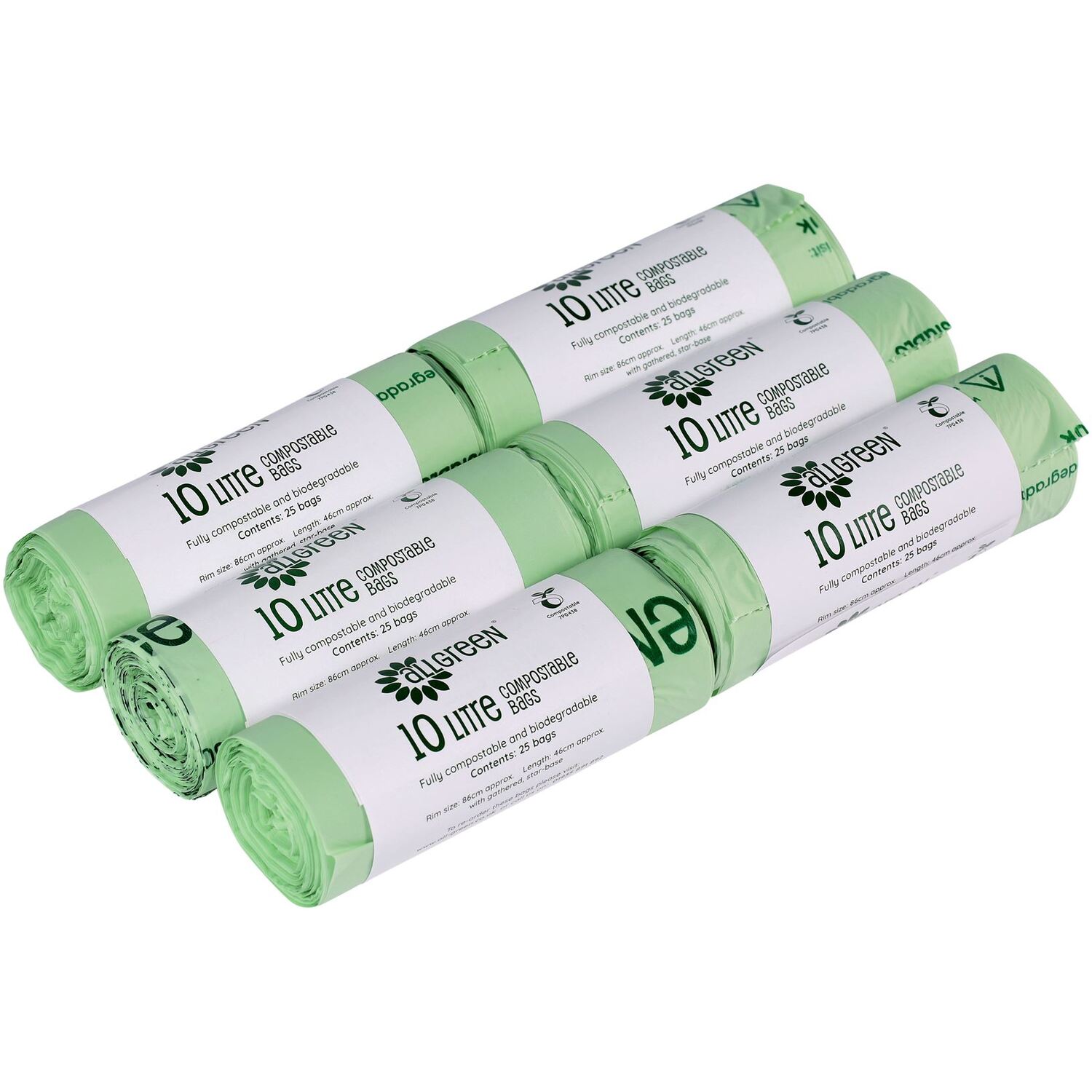 All-Green 10 Litre Compostable Food Waste Bin Liners - Green / 6