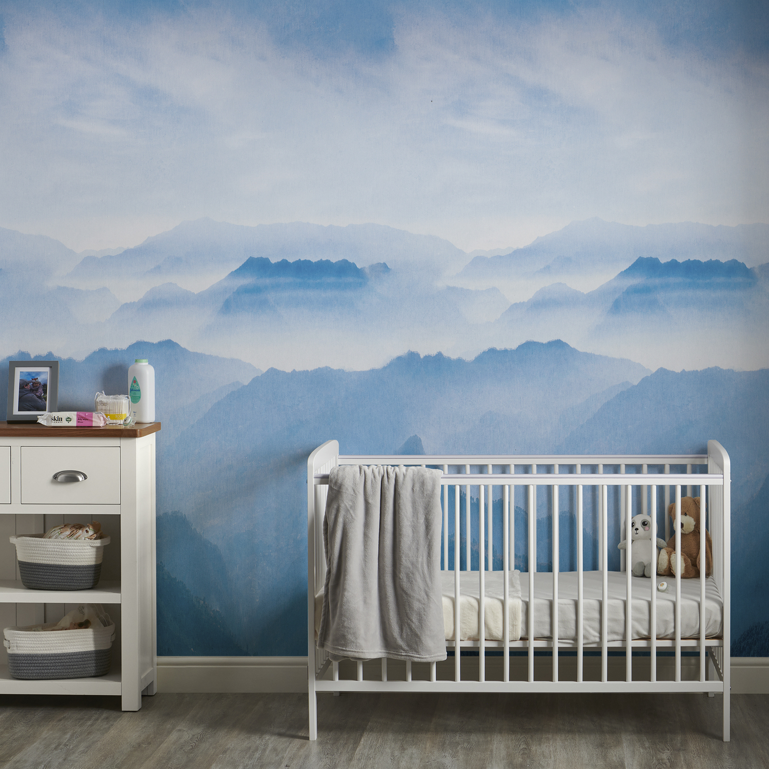 Grandeco Mountain 3 Lane Repeatable Textured Wallpaper Mural - Blue