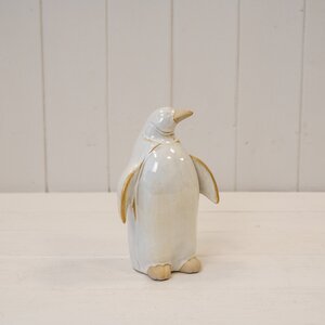 White Large Stone Glazed Ceramic Penguin Ornament