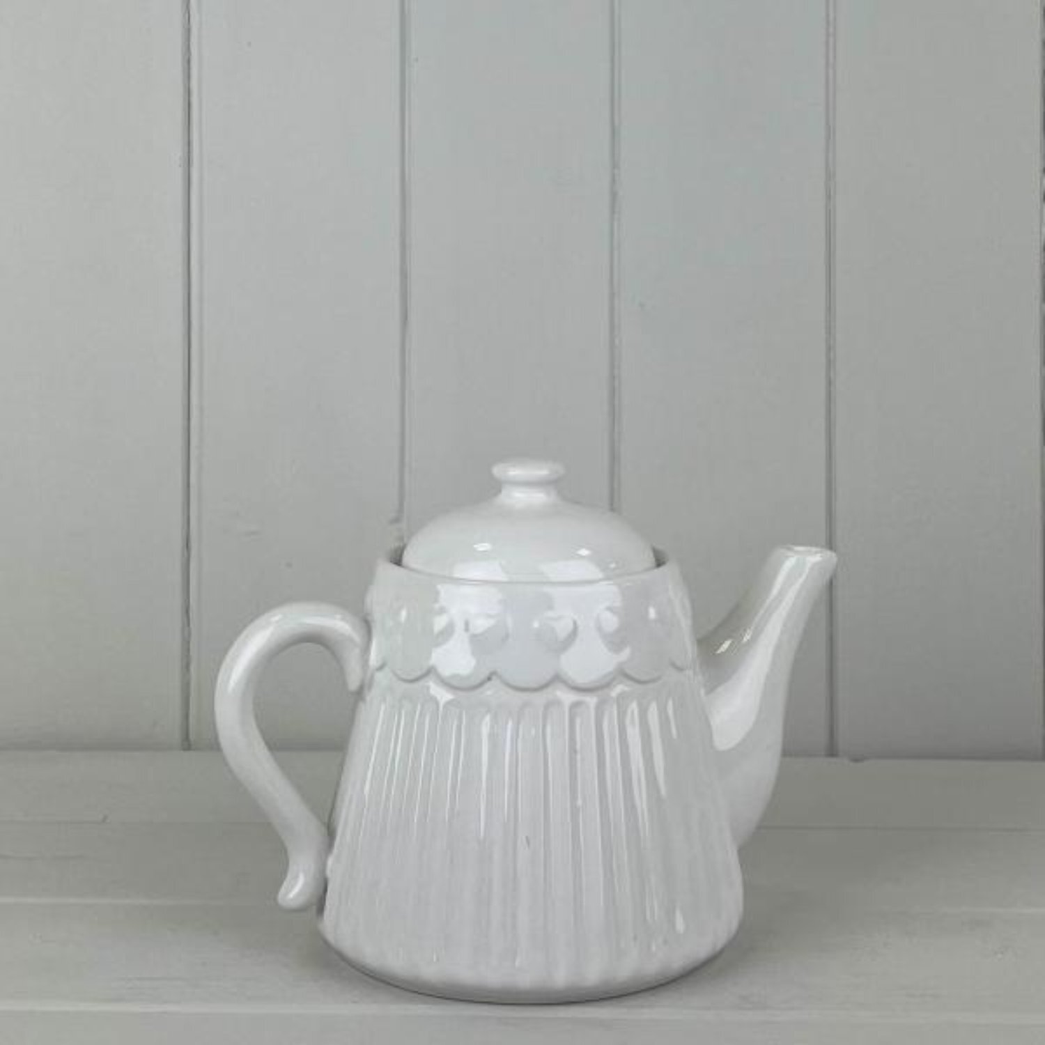 Image of White Ribbed Ceramic Teapot with Heart&hellip;