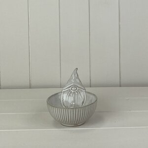 White Glazed Gonk Ceramic Bowl with Textured Detail