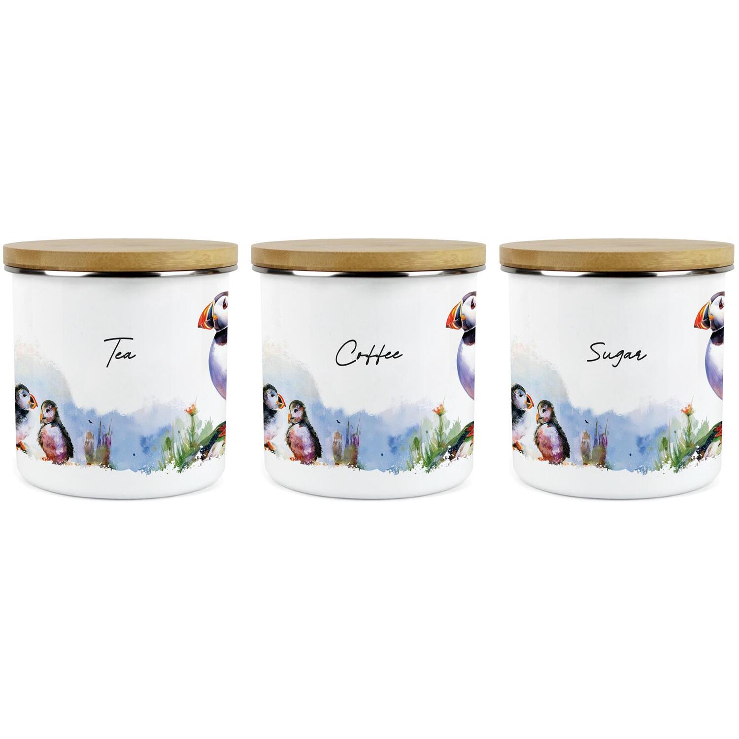 Puffins Tea, Coffee & Sugar Storage Canisters - Coastal Sea Birds Kitchen Set - Image 3