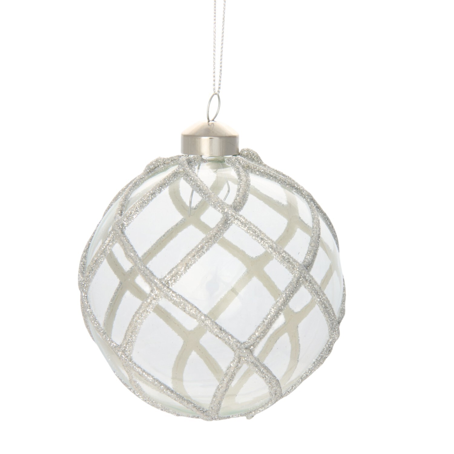 Winter Crystal Silver Glitter Wrapped Patterned Bauble