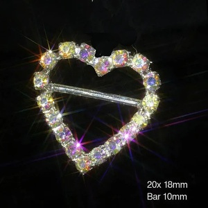 Pack of 10 Sparkling Aurora Borealis Heart Diamante Ribbon Slider Buckles