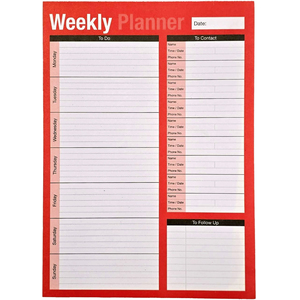 A4 Undated Week to View Desk Planner ¿ 52 Tear¿Off Sheets Weekly To¿Do & Contact Pad