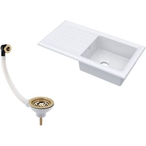 Balterley 1 Bowl Fireclay Ceramic Inset Kitchen Sink with Drainer & Waste - White