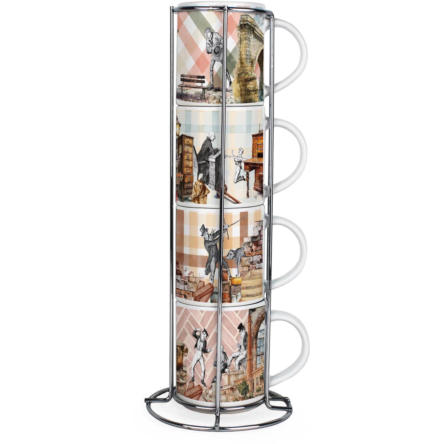 B&Q - Oliver Twist Stacking Mugs SetStorybook Inspired GiftsSet Of 4 Ceramic Cups Set With Metal Stand - Image 2