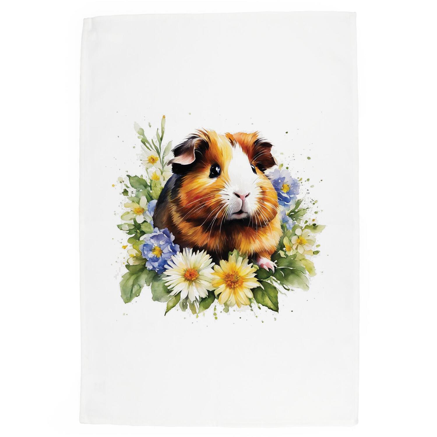 Purely Home Floral Guinea Pig Tea Towel - Pet Animals & Flowers Nature Gift/Present - Panama Cotton Kitchen Dish Towel/Drying Cloth - 67cm x 45cm - Image 3
