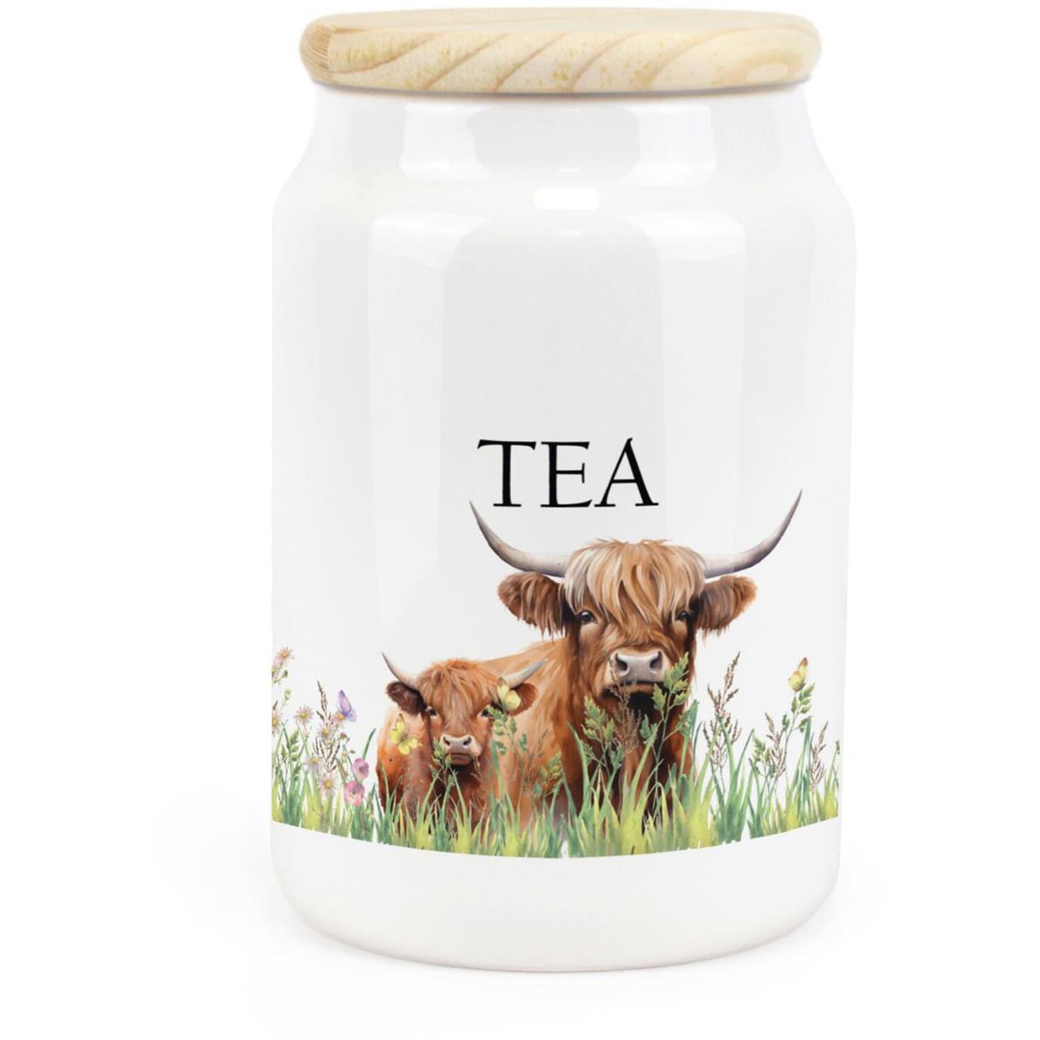 B&Q - Highland Cow Ceramic Tea Storage CanisterMum & Calf Farmyard Kitchen Food Storage Container & Wooden Lid 600Ml (14.5Cm X 9.5Cm) - Image 2