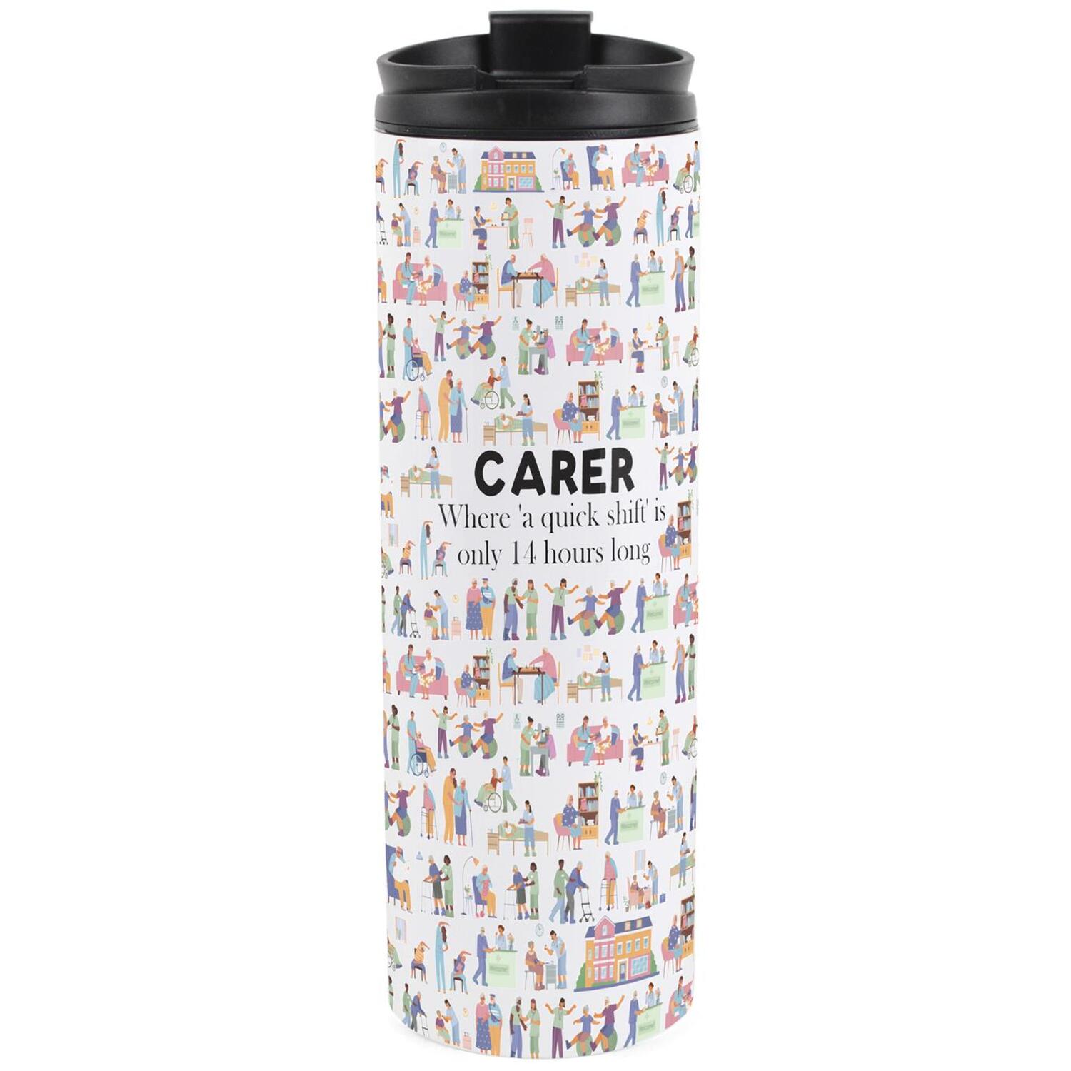 Purely Home Novelty Carer Travel Flask - Reusable Stainless Steel Tumbler Gift - Multicoloured