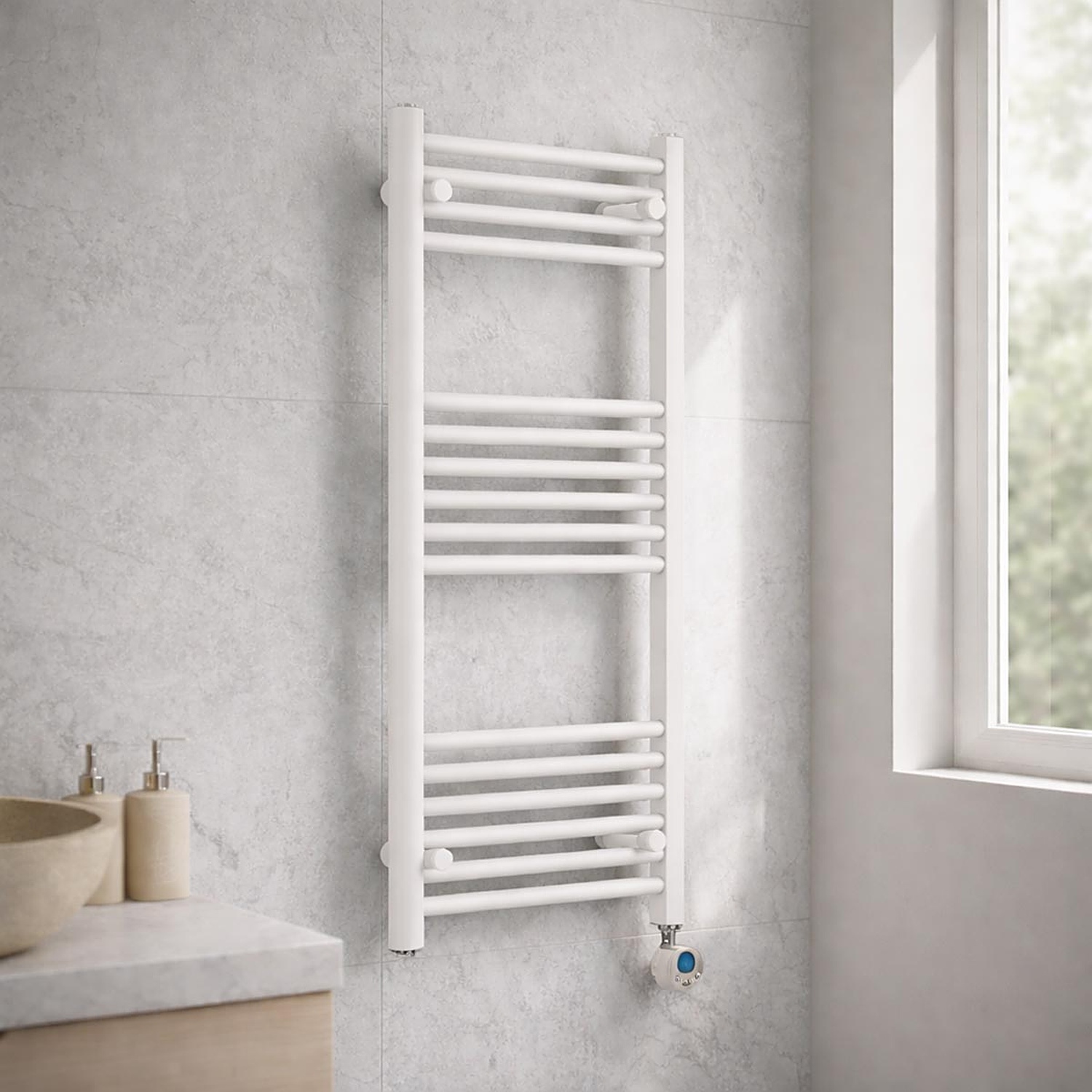 Lux Heat Electric White Ladder Towel Radiator 1000mm (H) x 500mm (W) - Image 2