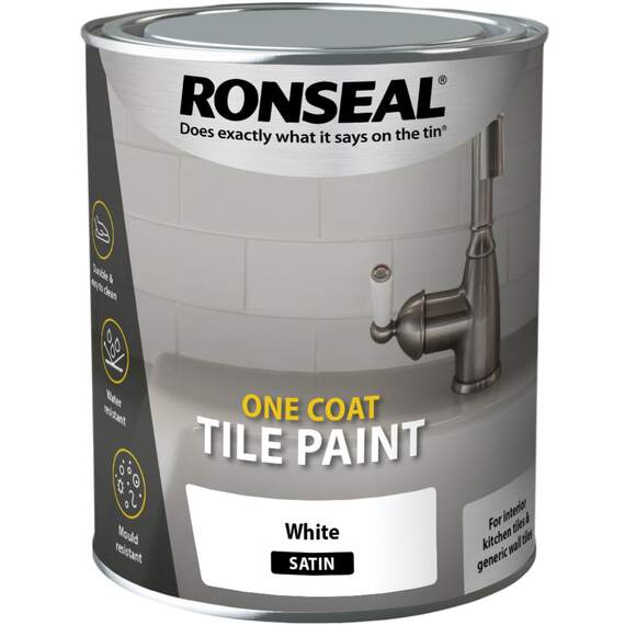 Ronseal One Coat Tile Paint - White Satin 750ml
