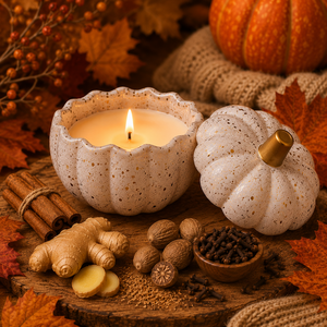 Smells Like Autumn Soy Wax Pumpkin Candle in White Speckled Jar 100% Natural