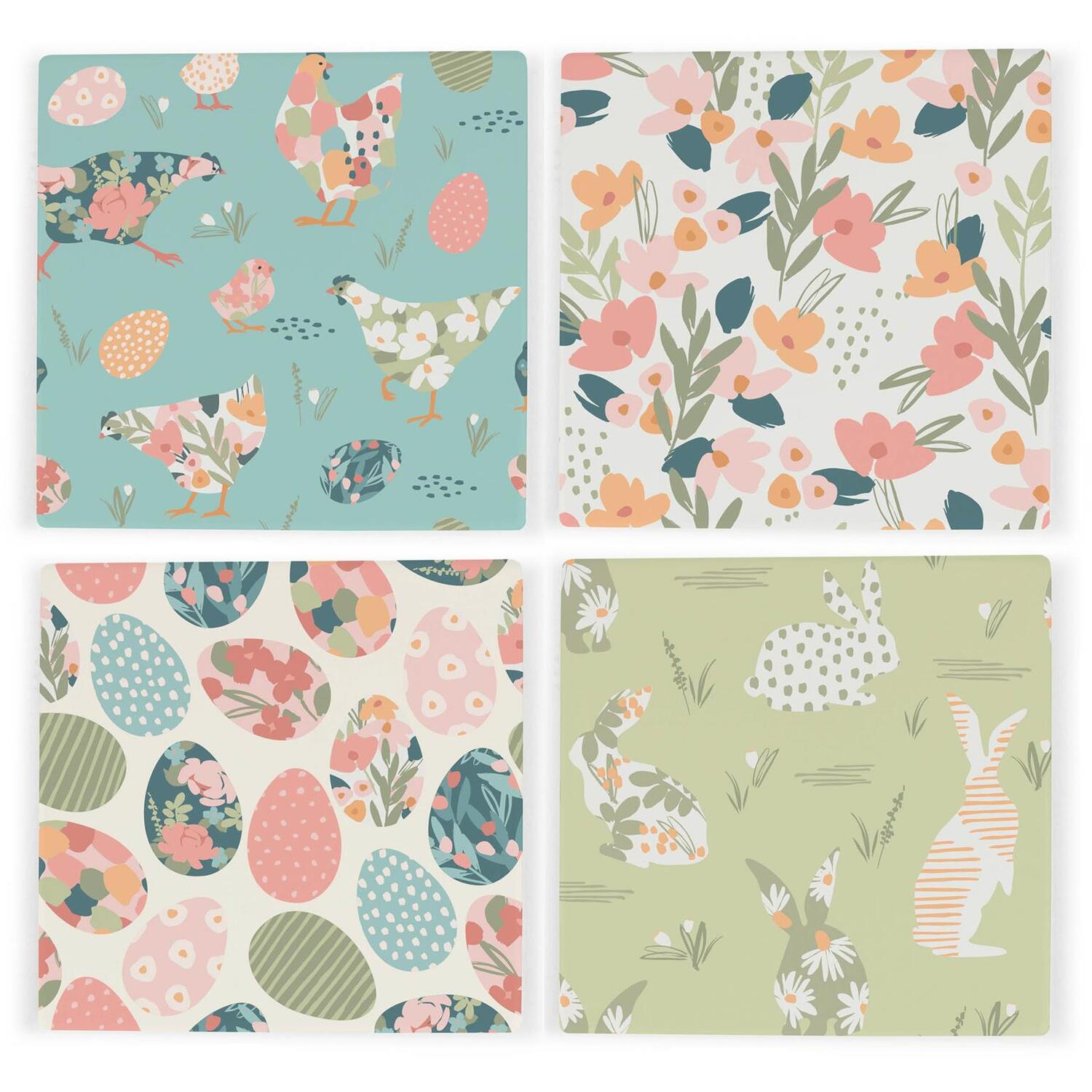 Easter Themed Ceramic Coaster Set - Springtime Floral Gifts - Square Set of 4 - Image 2