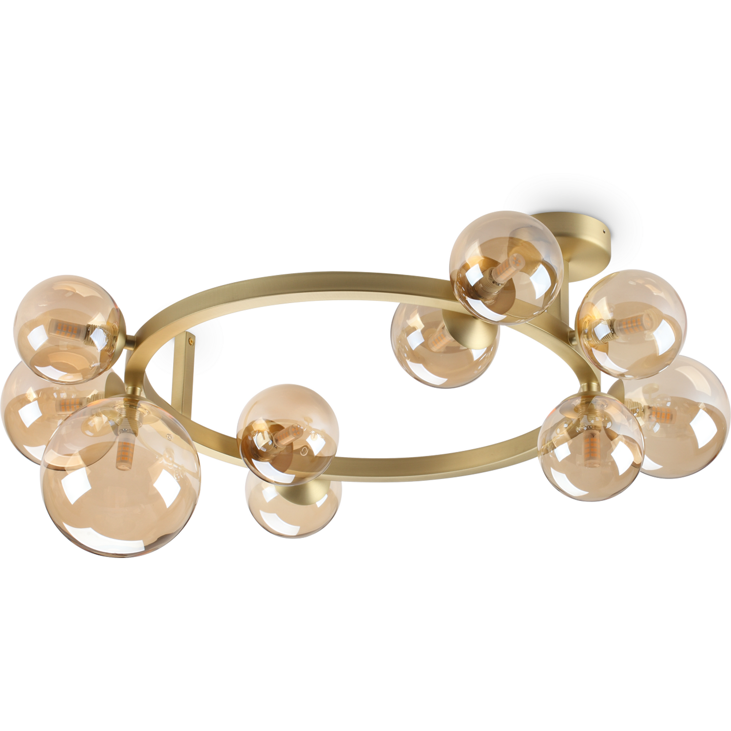 B&Q - Luminosa Perlage 10 Light Globe Ceiling Light BrassAmber Glass Shade - Image 2