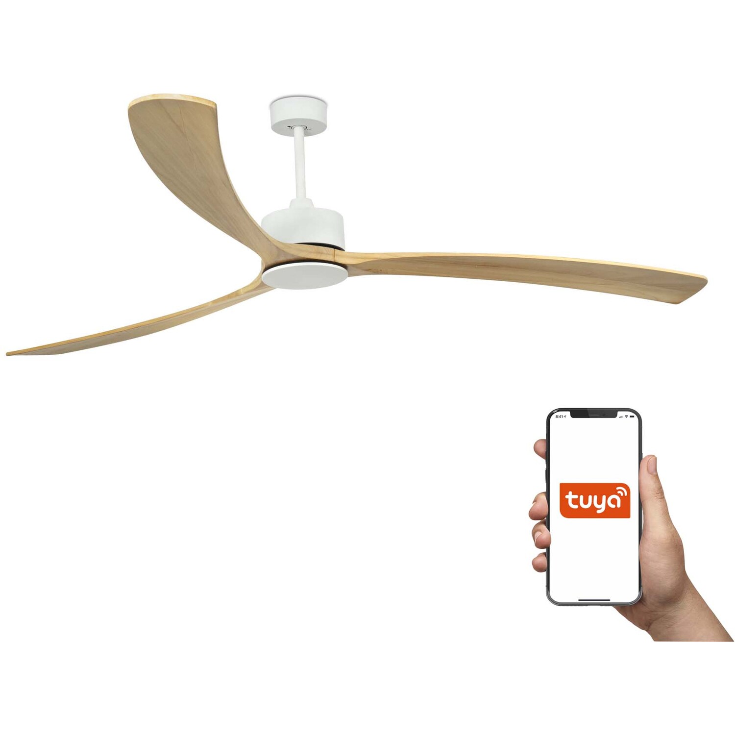 B&Q - Luminosa Kauai Xxl Ceiling Fan Matt WhitePine Tuya Smart System - Image 2