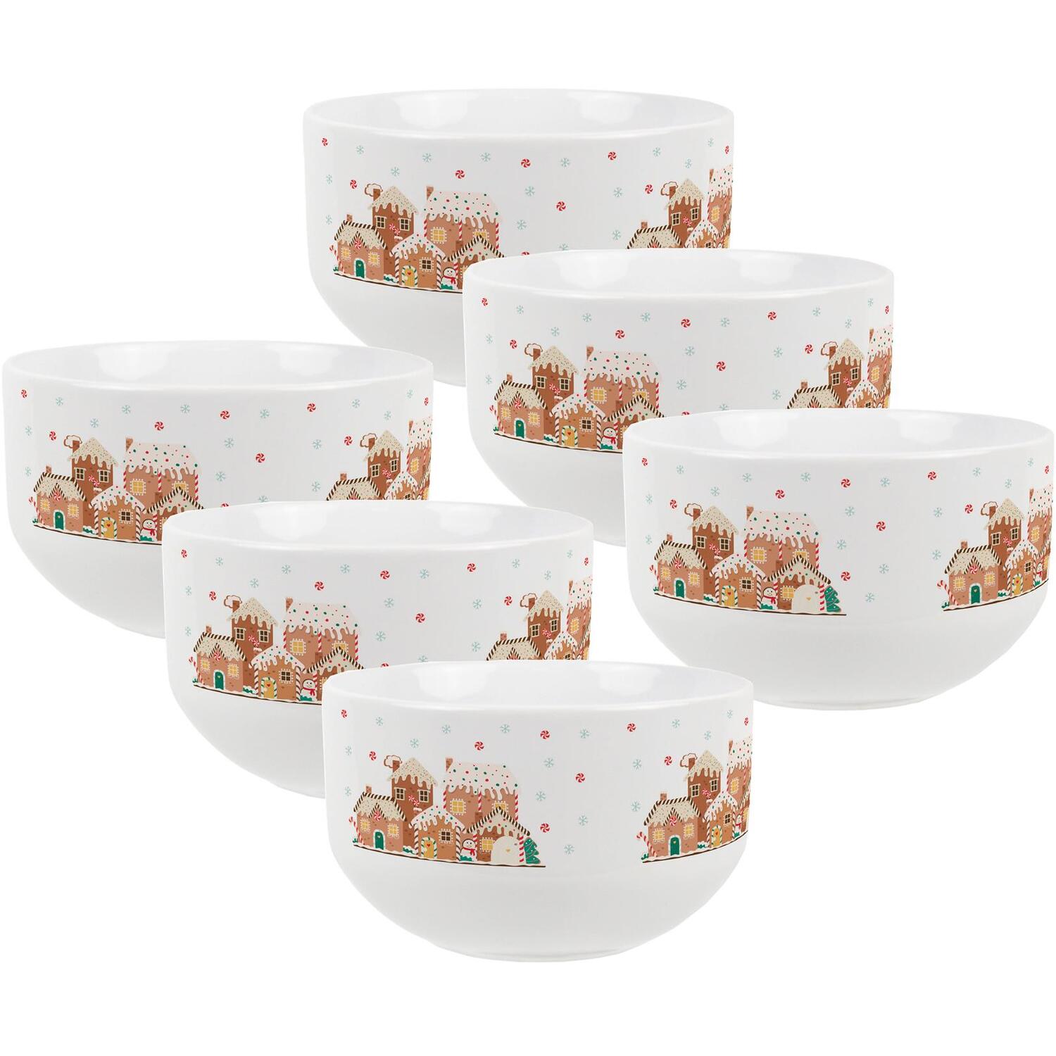 Purely Home Christmas Gingerbread Houses Ceramic Snack Bowl - White / 6