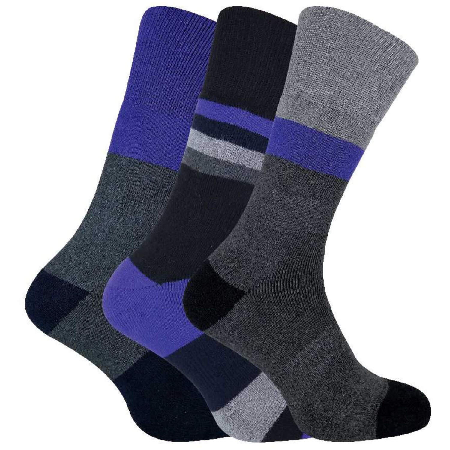 Peninsula Mens - 3 Pack Cushioned Liner Anti Blister Hiking Walking Socks - Purple Cotton - Size 6-11 (UK Shoe) - Image 2