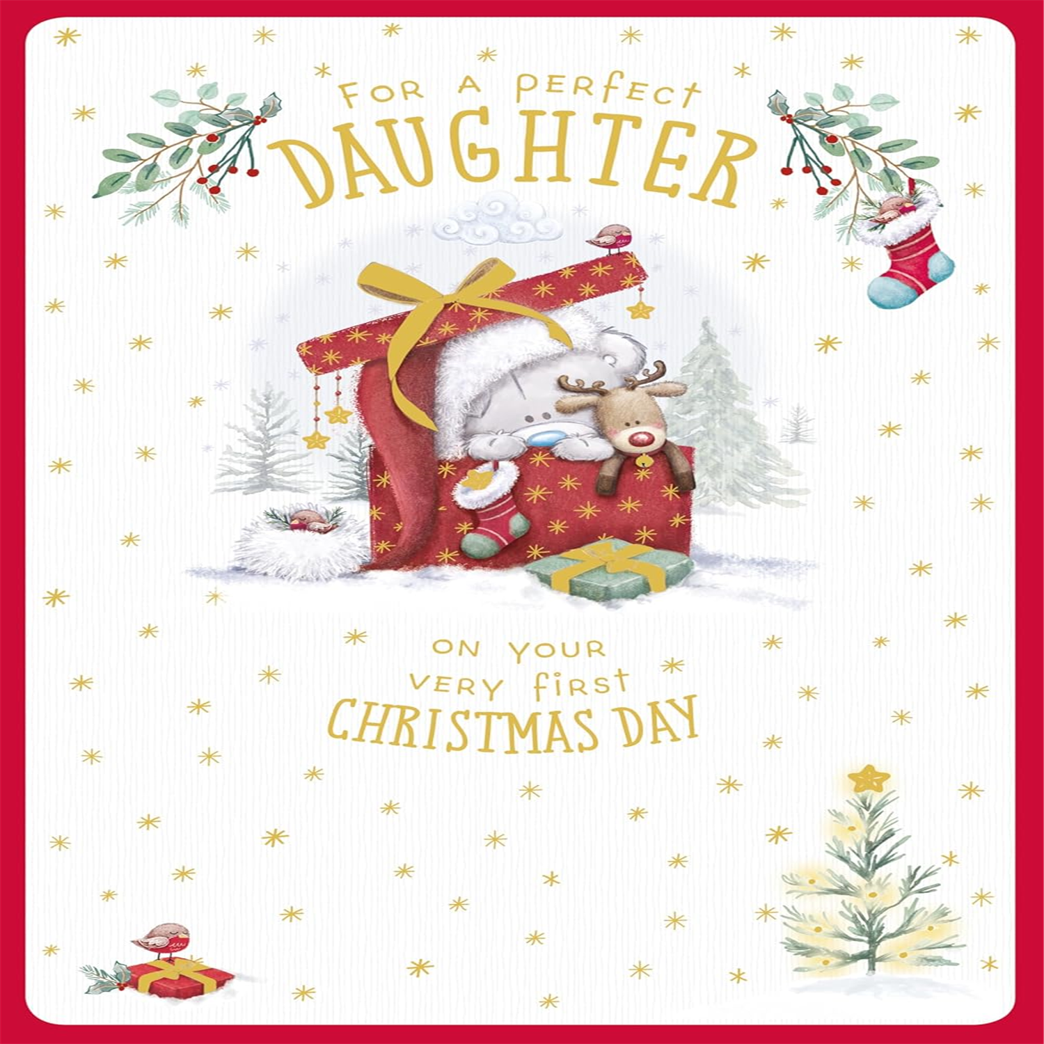Me To You Bear In Gift Box Daughter First Christmas Card - Red
