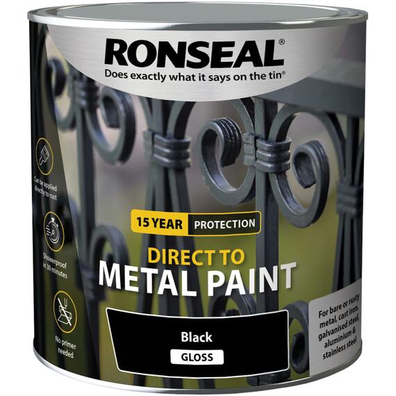 Ronseal Direct to Metal Paint Black Gloss 2.5 litre.