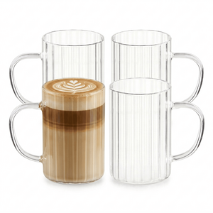 Eden & Willow Ribbed Glass Coffee Mugs with Handles