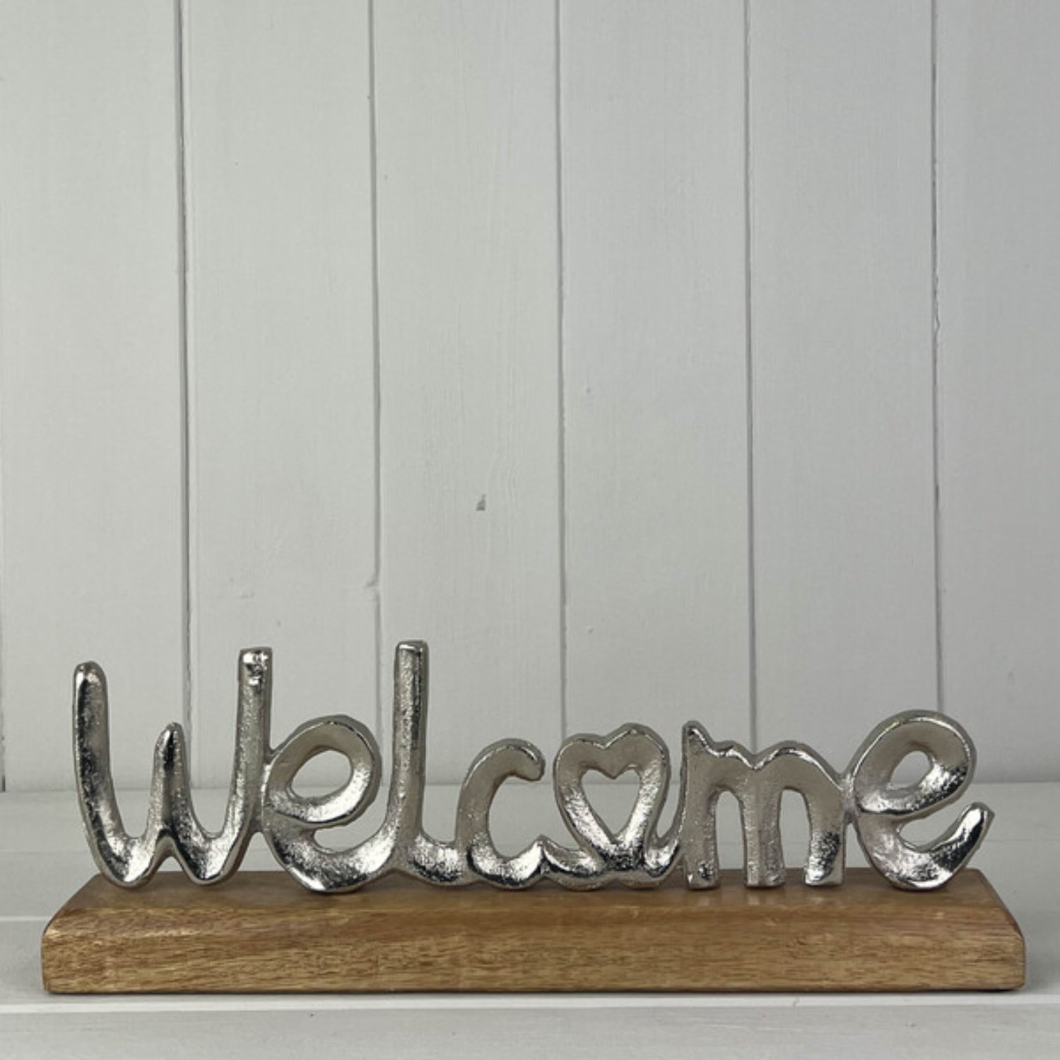 - Silver Metal Welcome On Wooden Base - Image 3