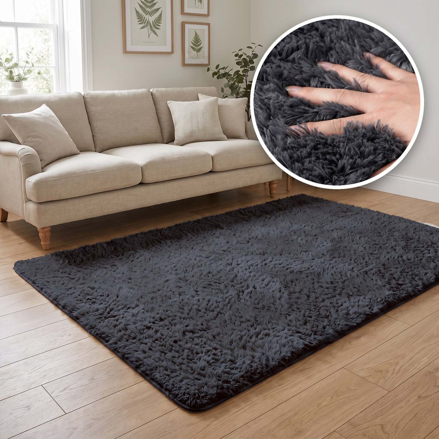 The Rugs Lush Shaggy Dark Grey Rug - Dark Grey / 50Cm / 80Cm / 0.1Kg