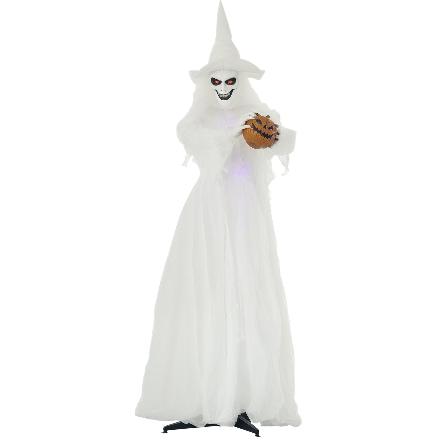 Aka Halloween White Witch, Pumpkin Head, Skeleton Ghost, Light-Up Eyes - White