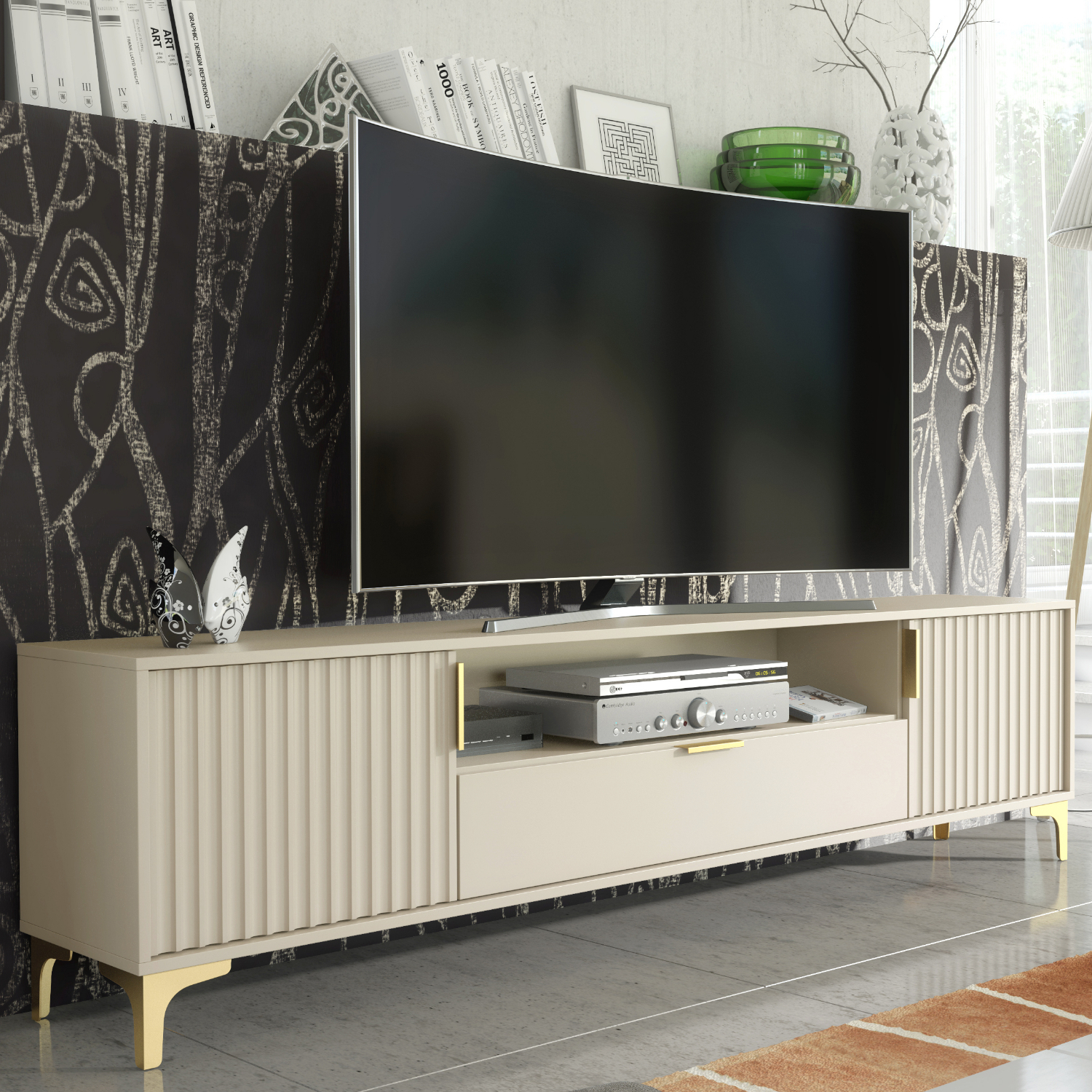Mex Furniture Ltd Tide Crest Wide Tv - Cashmere With Fluted Doors