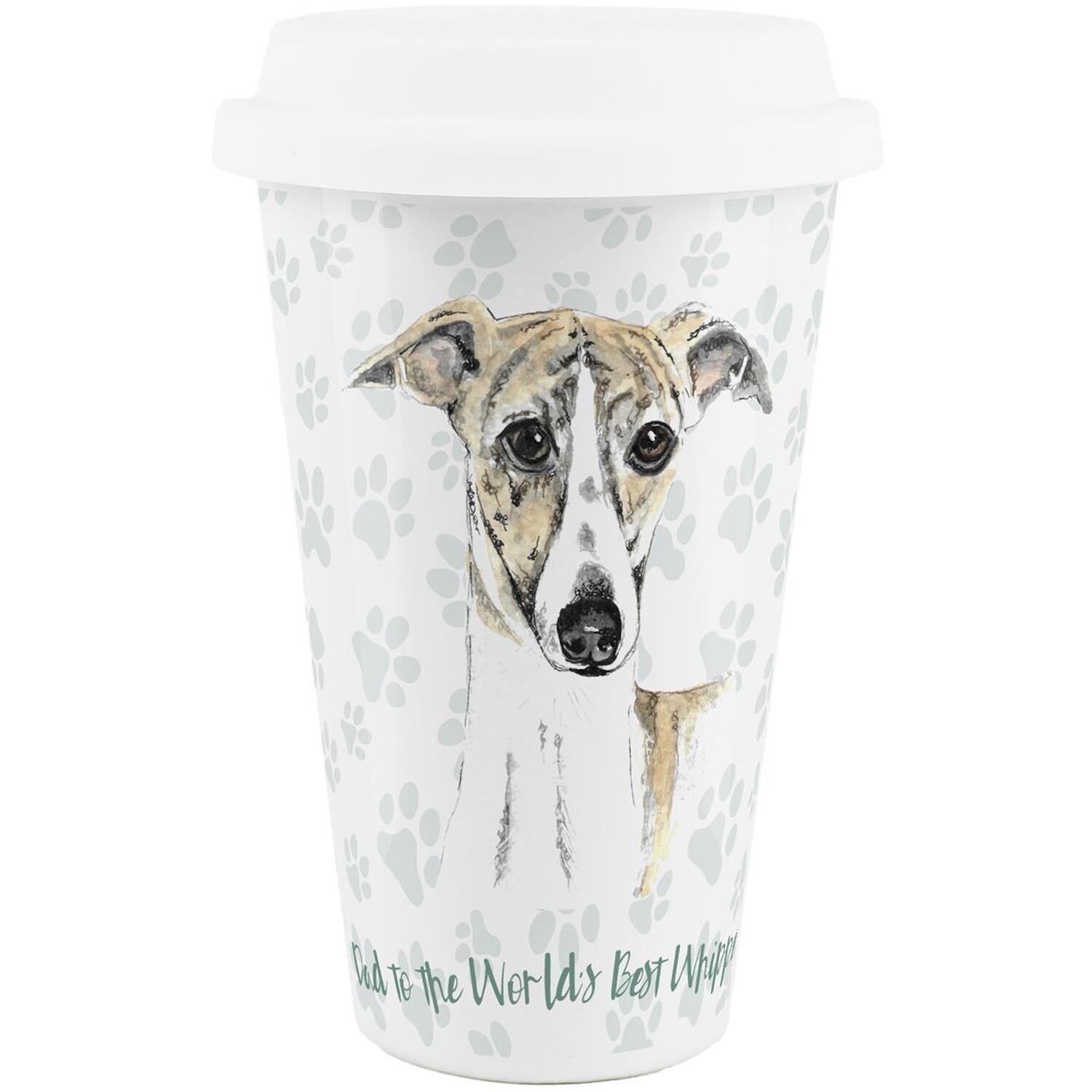 Whippet Dog Dad Ceramic Travel Mug - Novelty Dog Portrait Reusable Cup Gift - Image 2