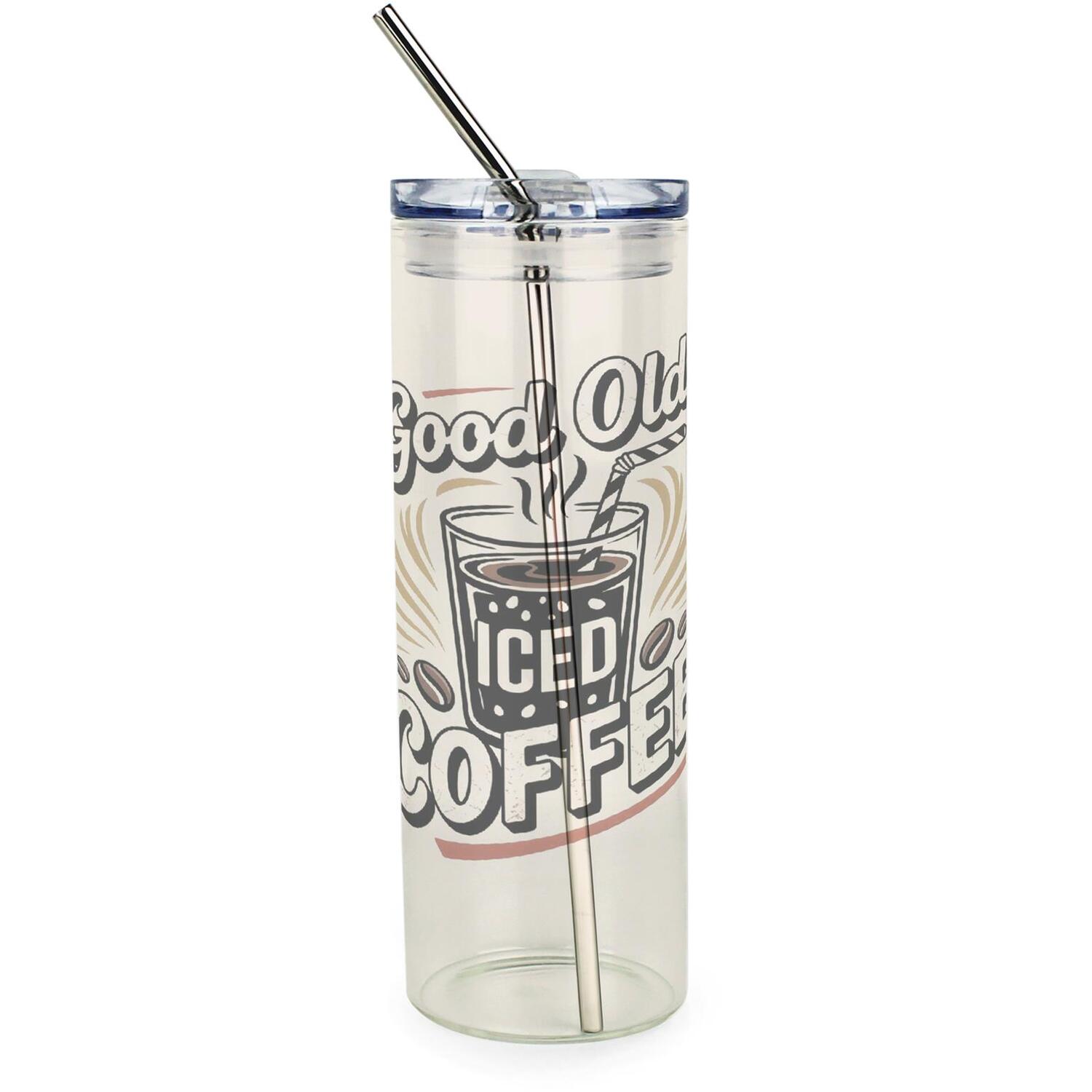 B&Q - Good Old Iced Coffee Clear Glass Travel Flask With Straw - Image 2