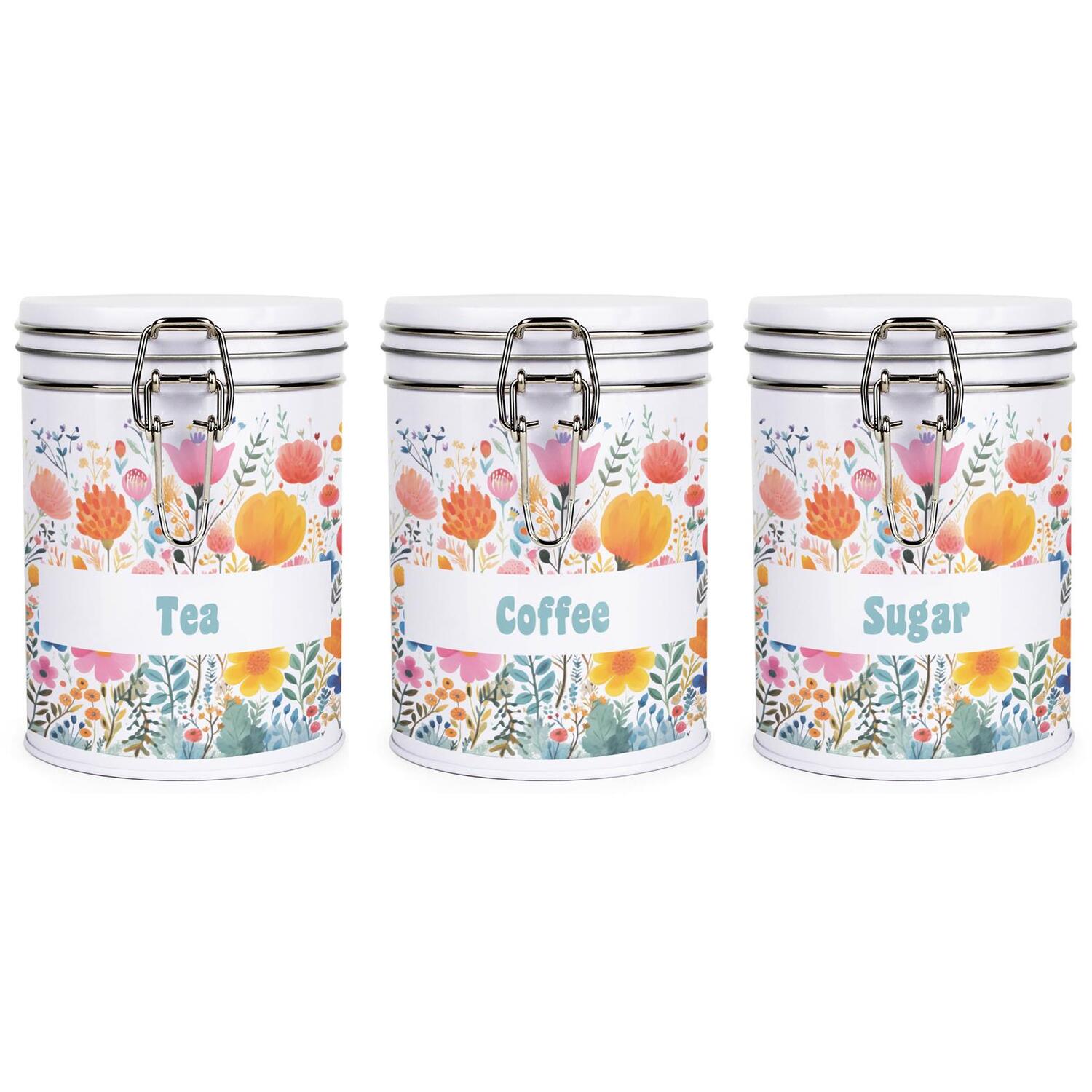 Purely Home Bright Floral Clip-Lid Kitchen Storage Canister Set - Tea, Coffee & Sugar