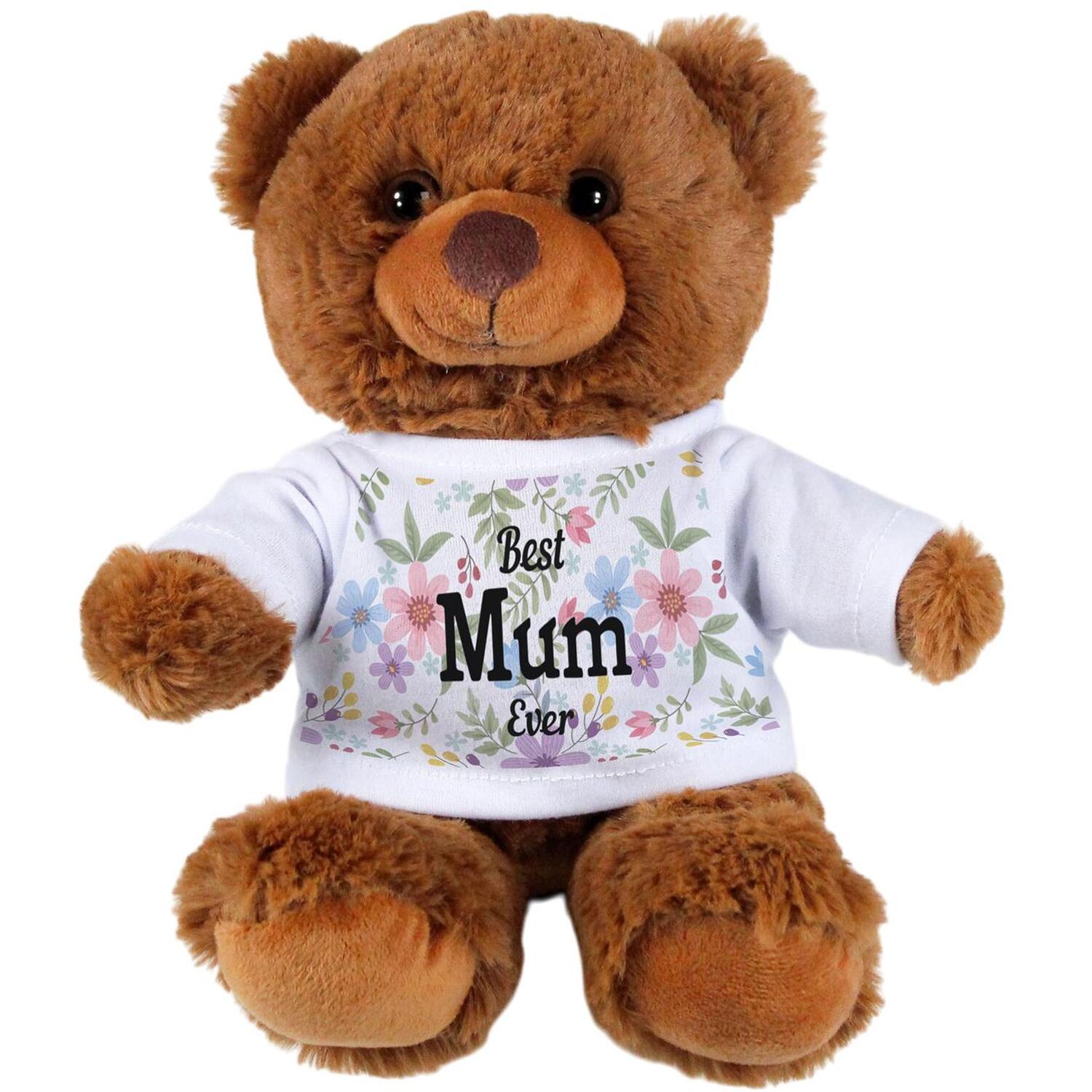 Purely Home Best Mum Ever Floral Teddy Bear With T-Shirt - Dark Brown