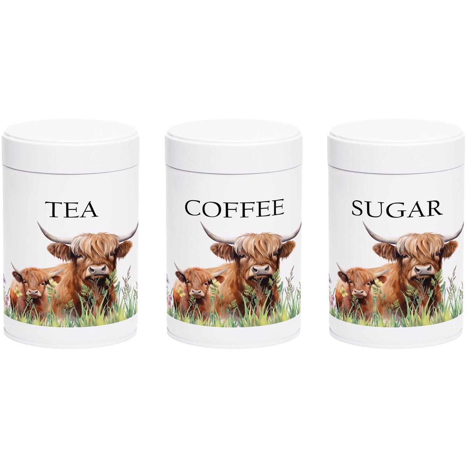 Purely Home Highland Cow & Calf Twist-Lid Kitchen Canister Set - Tea, Coffee & Sugar