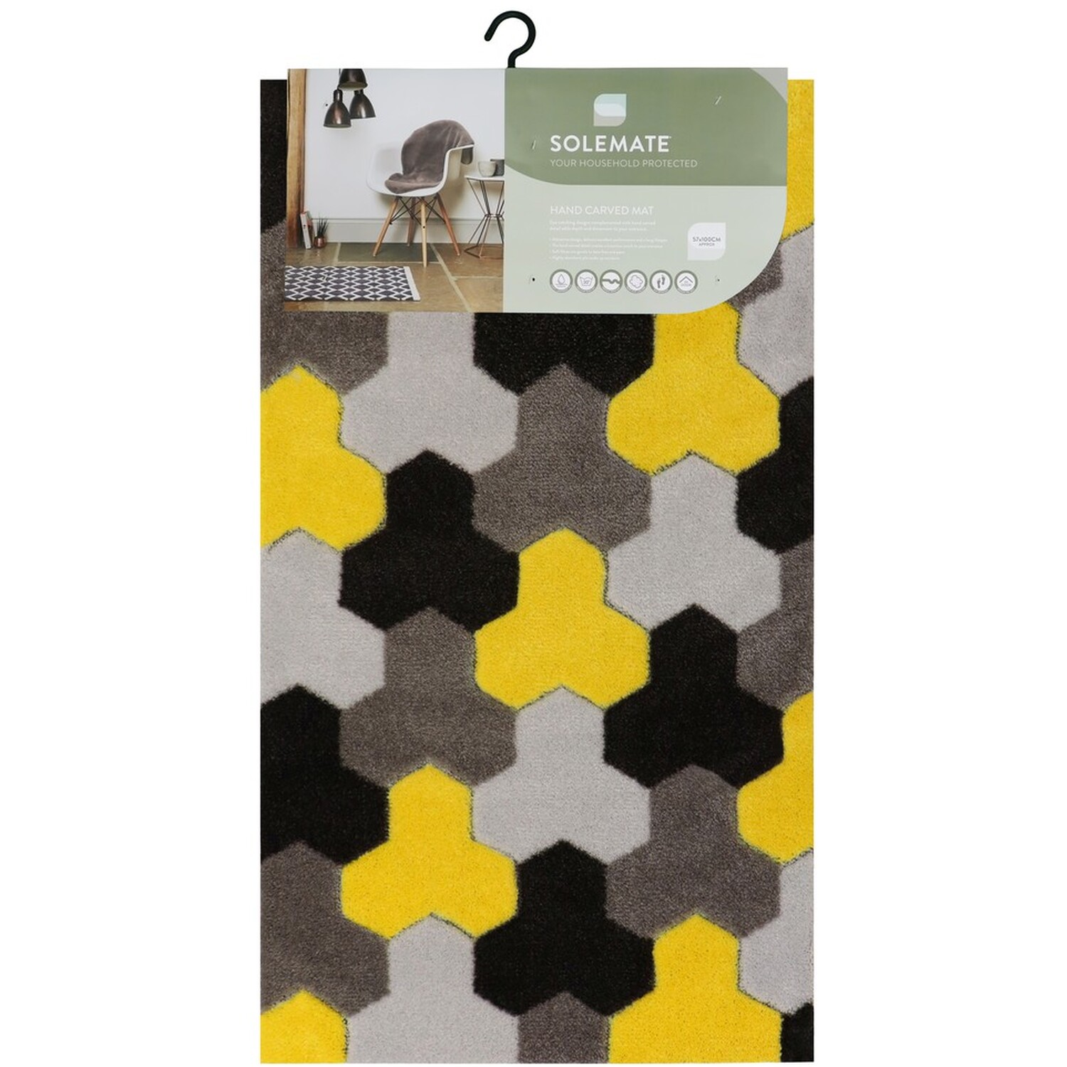 Jvl Solemate Hand Carved Geometric Door Mat - Grey