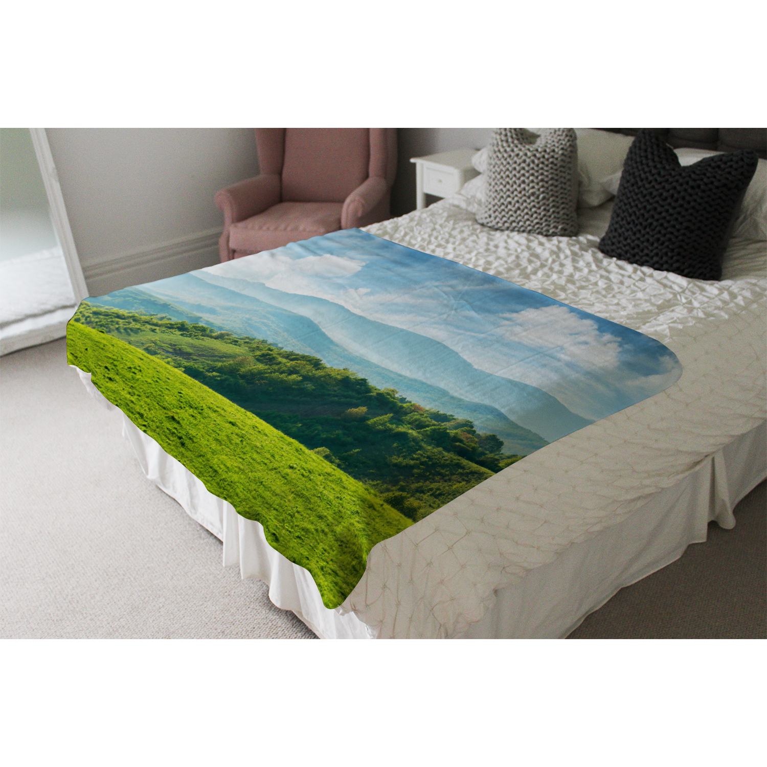 Panorama Of Beautiful Countryside Of Romania Blanket - Green