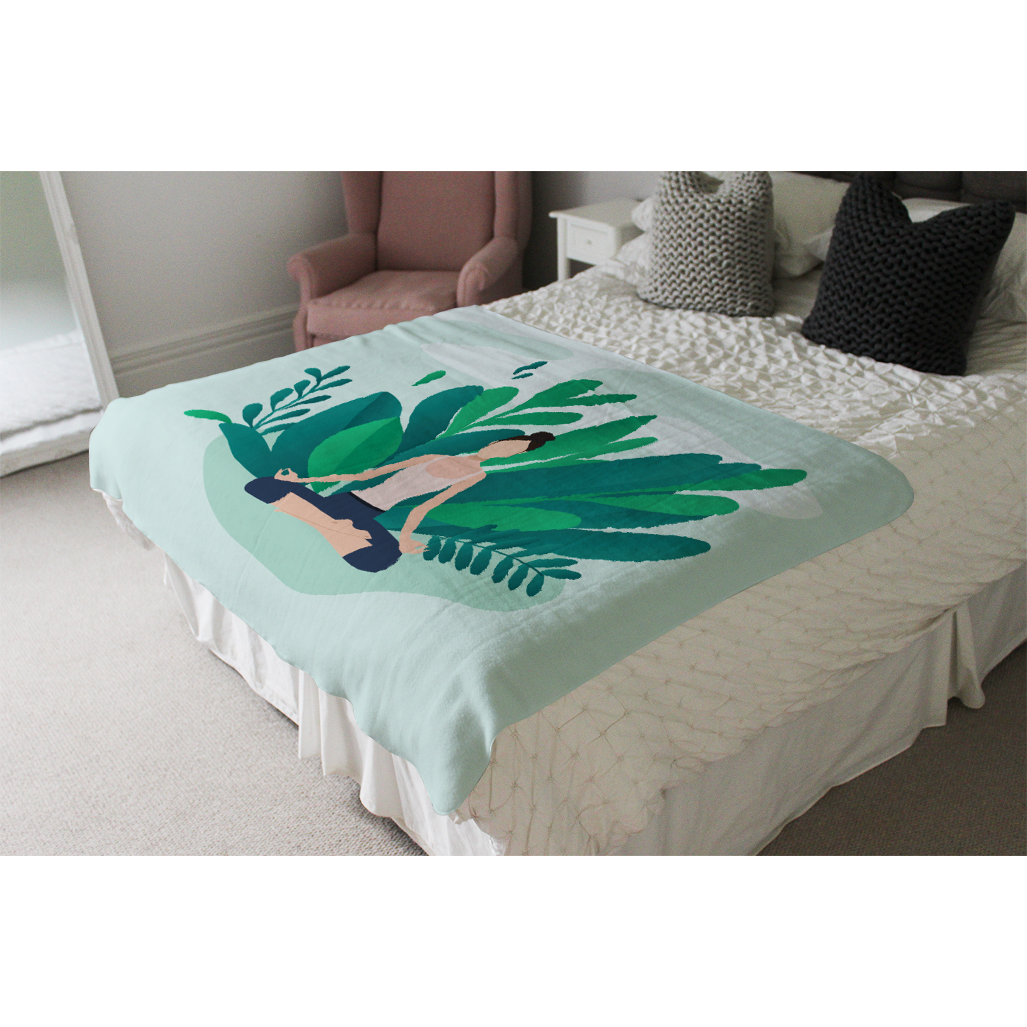 Woman Meditating Blanket - Green