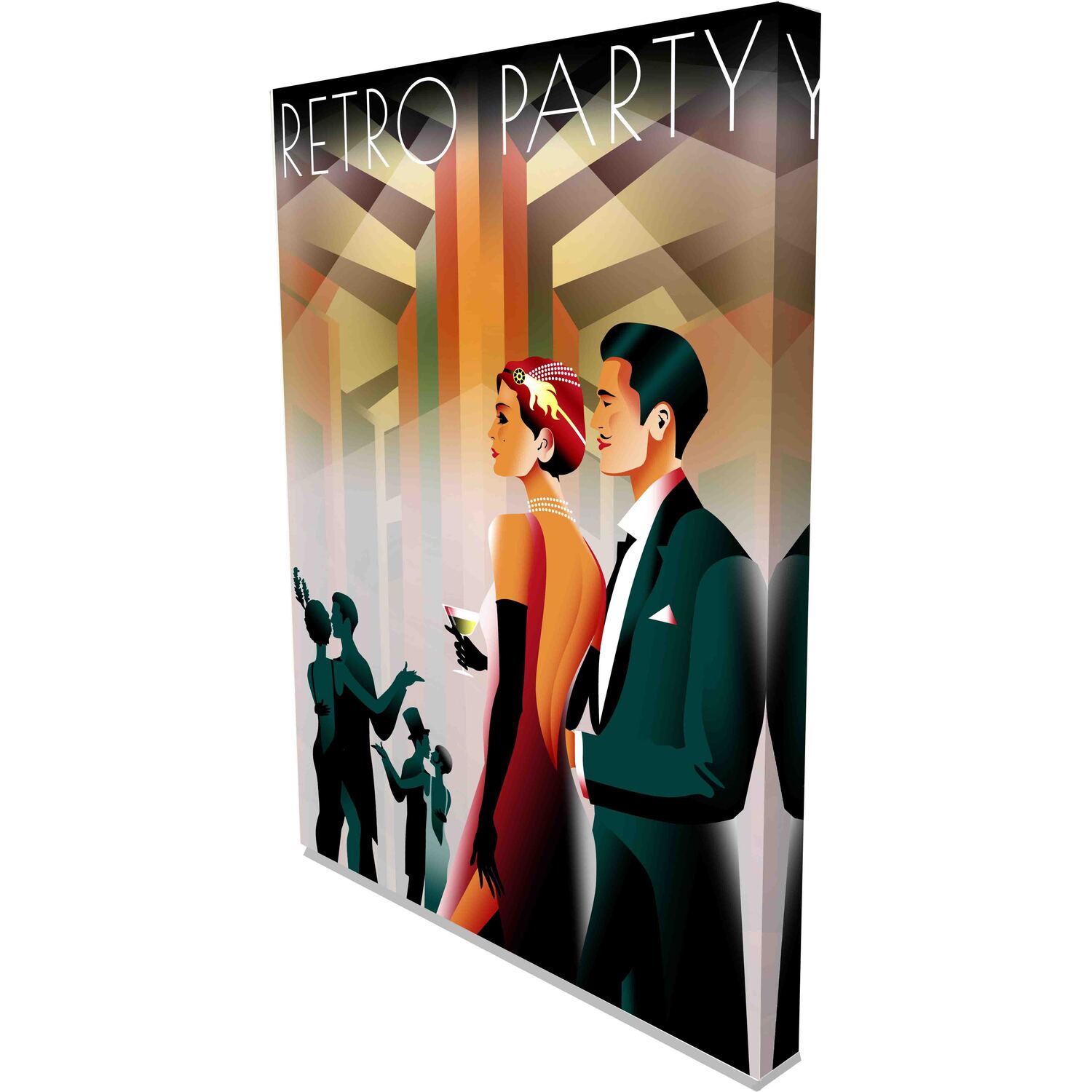 Couple at a Party - Wrapped Canvas Graphic Art Print - Orange / 51cm / 77cm
